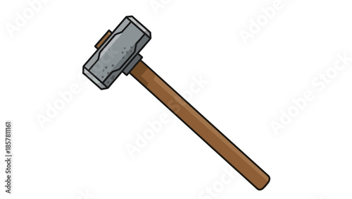 Simple cartoon sledgehammer illustration with wooden handle