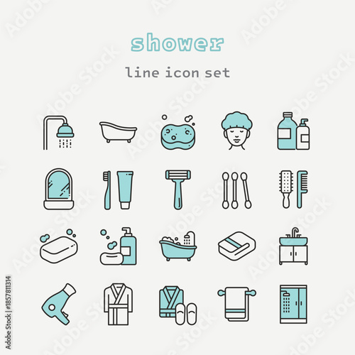 Bathroom and Shower Line Icon Set