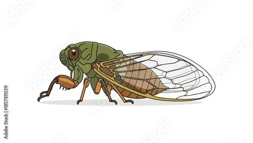 Detailed vector illustration of a cicada insect on white background
