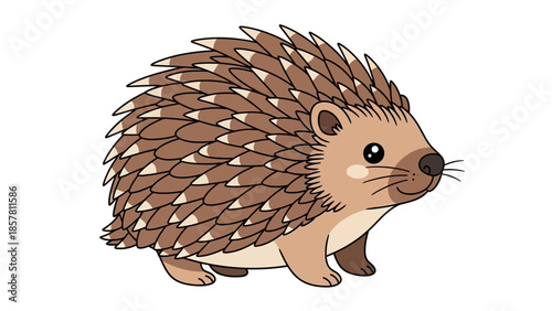 Cute cartoon hedgehog with spiky quills on white background