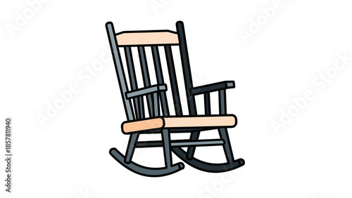 Illustration of a classic wooden rocking chair on white background