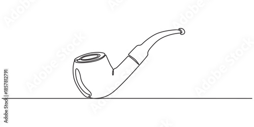 Continuous one line drawing of tobacco pipe. Simple smoking pipe outline design. Editable active stroke vector, Simple smoking pipe outline design. Editable active stroke vector.