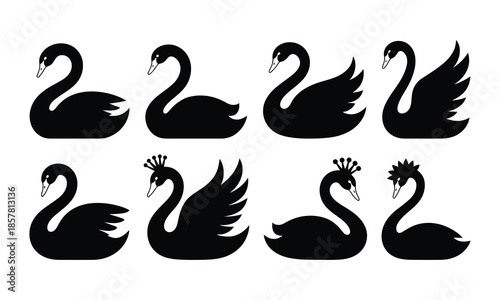 Collection of Black Swan Silhouettes with Crowns