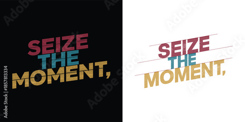 Retro distressed typographic design boldly proclaims the motivational message seize the moment across contrasting dark and light backgrounds