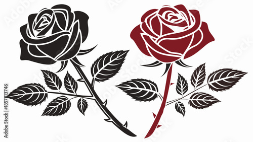 a striking visual contrast depicting two roses in opposing color schemes a beautiful botanical silhouette high quality