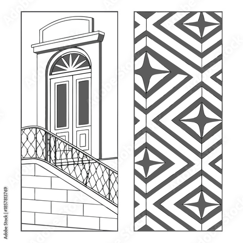 Architectural Drawing of a Grand Entrance with Decorative Geometric Pattern architecture sketch