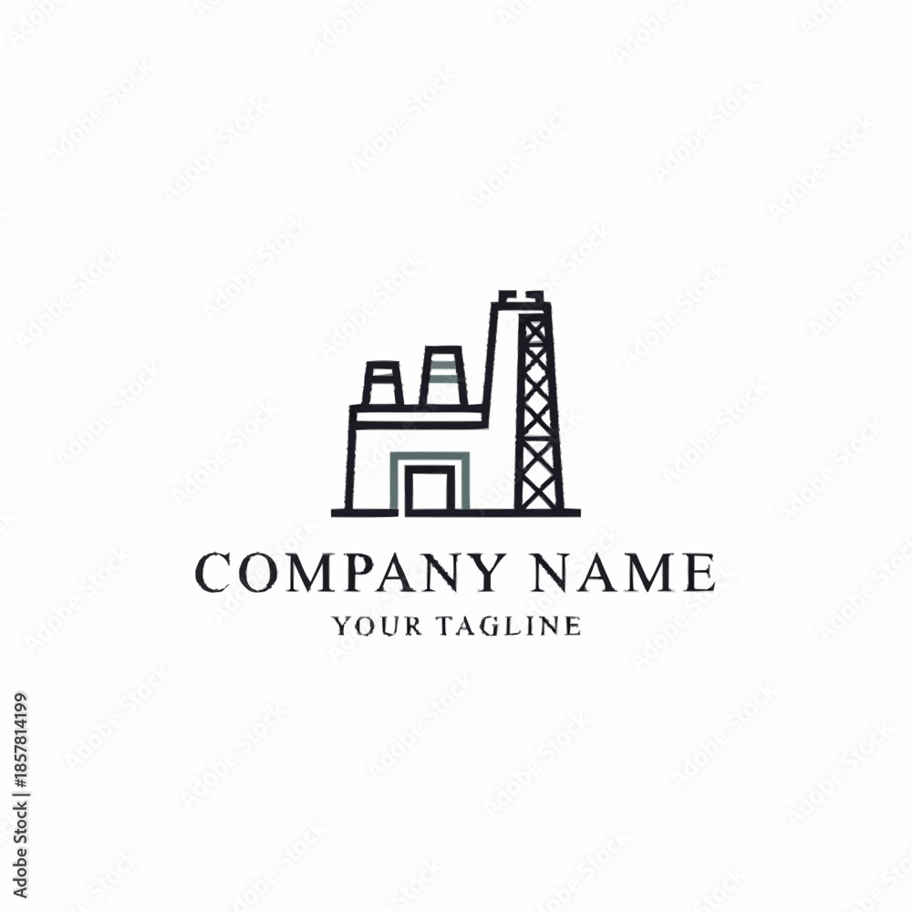 Obraz premium Industrial Factory Building with Chimneys and Tower Logo.