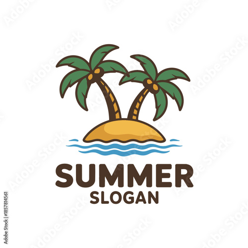 Wallpaper Mural Tropical Island Summer Logo: Captivating tropical logo design featuring palm trees on a sunny island, embodying the essence of summer relaxation and coastal vibes.  Torontodigital.ca