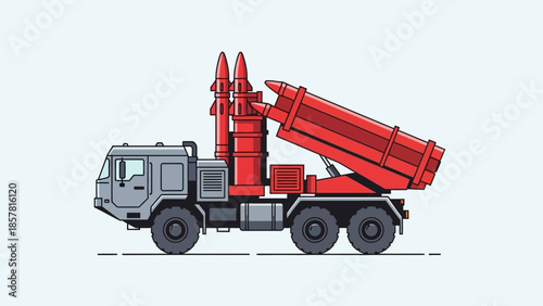Mobile rocket launcher system with missiles on a truck