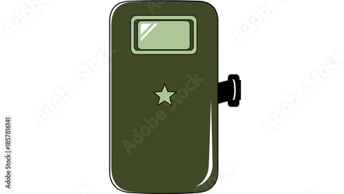 Olive green military style device with star and screen