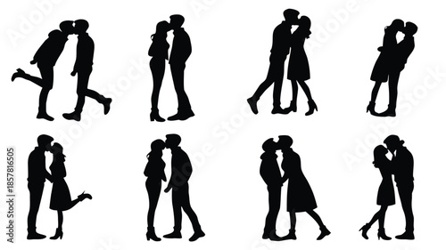 a collection of tender black silhouettes depicting couples embracing and interacting in various romantic poses silhouette