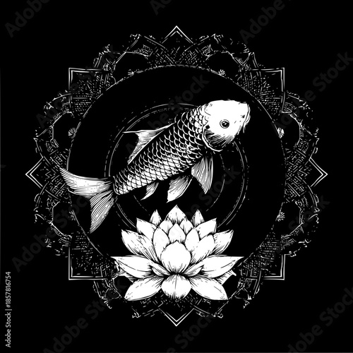Dive into serenity: a mesmerizing koi fish & lotus blossom design that whispers tales of tranquility and grace