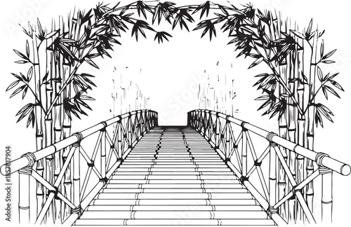 Obraz na plátně Vector Illustration of an Old Stone Bridge in an Autumn Park Scene
