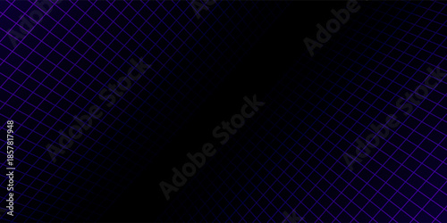 Blue glowing neon wireframe background. Shining vertical grid planes in perspective. Retro futuristic depth wallpaper. Arcade game sci fi diagonal matrix surface backdrop for poster, banner. Vector