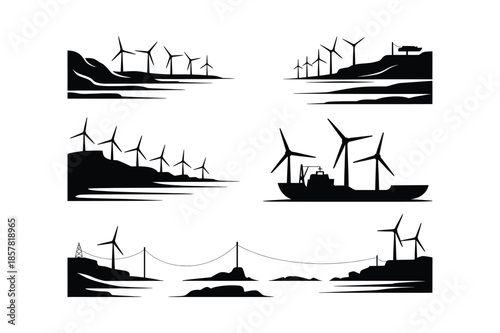 Wind Turbine Renewable Energy Landscape Silhouettes
