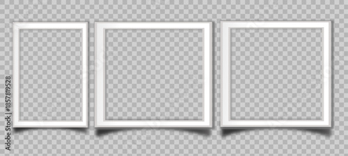 Empty white photo frame with shadow. Vector illustration on transparent Background. Picture Frame Set Isolated Transparent Background.