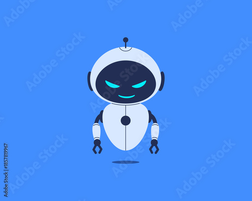 Evil AI robot character symbolizing cyber threats. Vector illustration for security articles, tech blogs, presentations