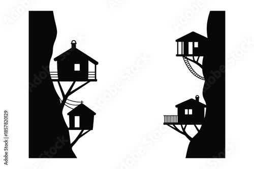 Modern House Silhouettes Built on Extreme Cliff Edges