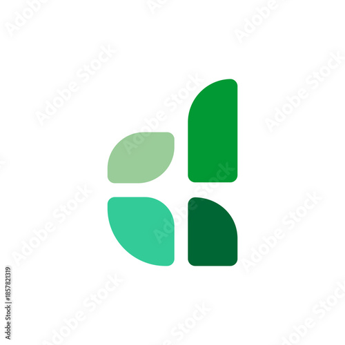 Tableau sur toile Stylized letter 'd' logo composed of four green leaf-like shapes arranged in a quadrant pattern