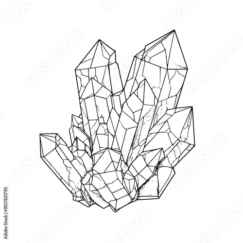 Detailed crystal formation drawing vector illustration for gem and mineral enthusiasts and geological study use