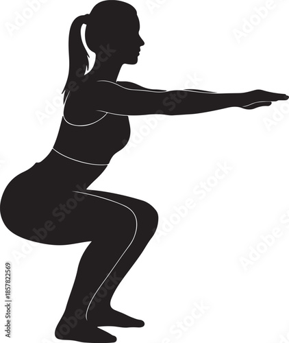 Vector  illustration of Woman doing squat exercise silhouette isolated on white background