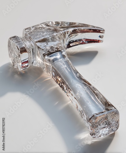 Transparent Crystal Glass Claw Hammer Tool Concept Isolated On White