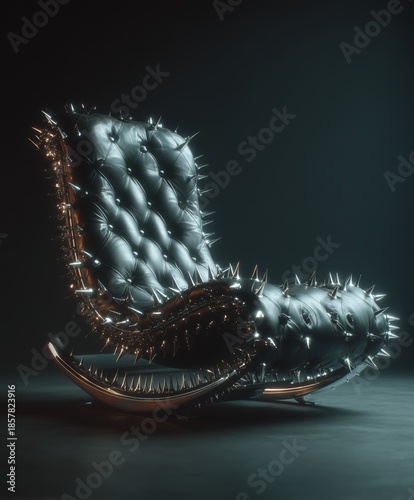 Useless Product: Gothic Black Leather Rocking Chair With Sharp Metal Spikes