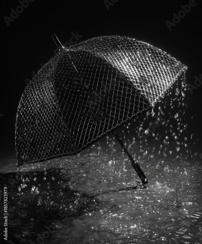 Useless Product: Metallic Mesh Umbrella Under Heavy Rain With Splashing Water Drops