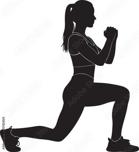 Vector  illustration of Woman doing a lunge exercise, isolated on white background.