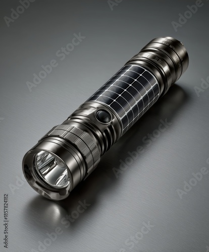 Solar Powered Flashlight With Photovoltaic Panels On Metal Surface, Useless Product