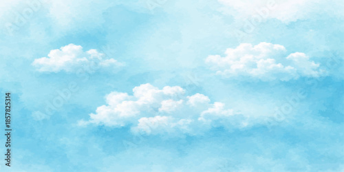 A beautiful clear blue sky with fluffy white clouds on a bright sunny summer day creates a stunning natural cloudscape high in the light air of heaven