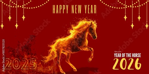 Foto Background Happy New Year 2026, Year of the Horse, Chinese New Year