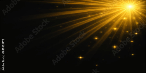 Shiny abstract night sky background with glowing stars and orange firework explosion illustration featuring bright energy rays and a cosmic motion flare effect