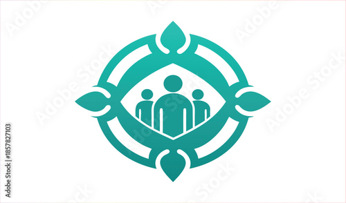 Teal Abstract Geometric Logo Symbolizing Teamwork and Connection with Stylized People Icons