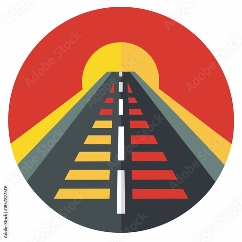 Title: A road sign with a yellow triangle and black border indicating a sharp turn ahead on a red