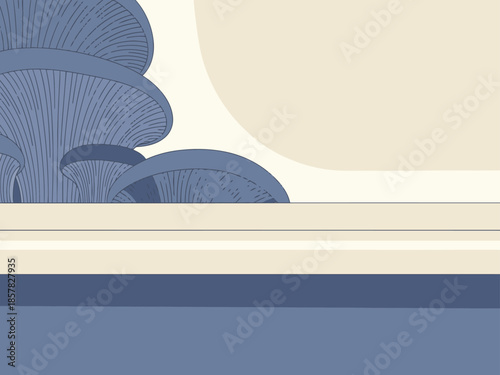 Stylized illustration of mushrooms with a modern, minimalist aesthetic. Clean lines, muted tones, and a balanced composition create a visually appealing and commercially viable image.