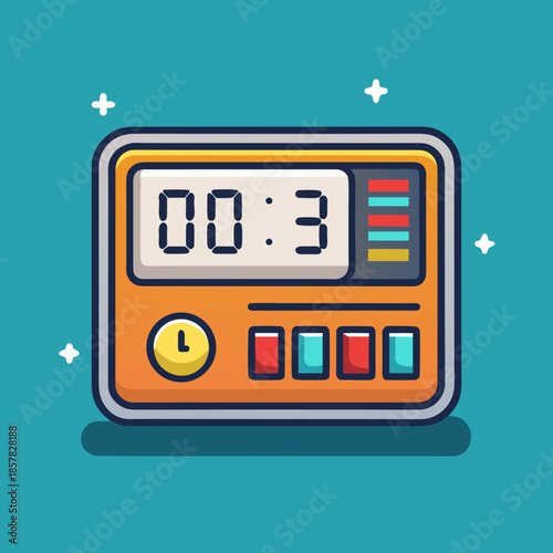 Title: A digital clock with a blue background and an orange display showing the time 003 and