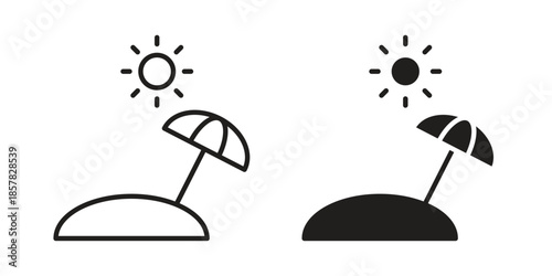 Beach icons. doodles vector. icon set in line strokes