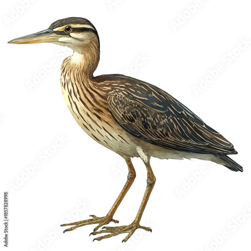 Bittern Close Up, watercolor painting vector, isolated on a white background.