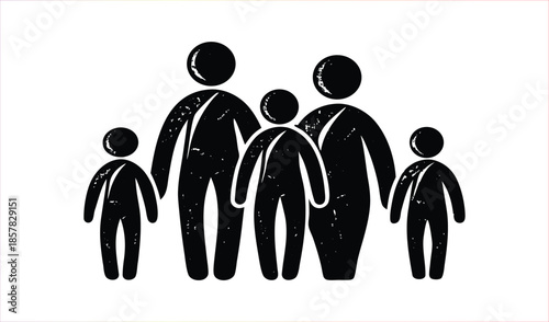 Diverse Family Unit Represented by Stylized Black Figures Standing Together
