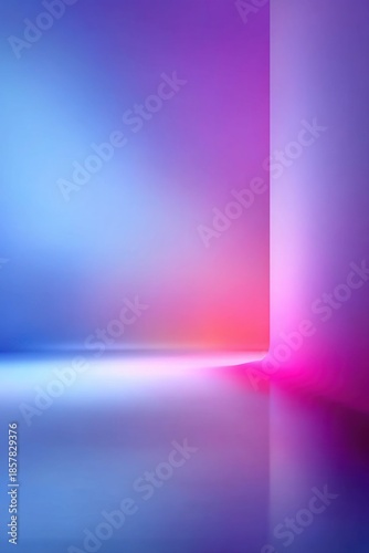 Colorful blue and purple gradient corridor with soft neon glow and minimalist abstract atmosphere
