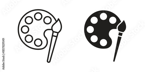 Brush and Palette icons. doodles vector. icon set in line strokes