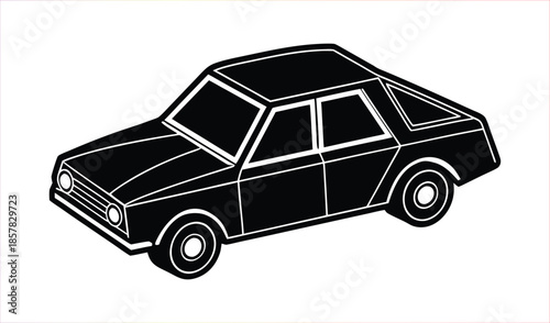 Retro Silhouette Sedan Car Illustration Isolated on White Background - Classic Automobile Design