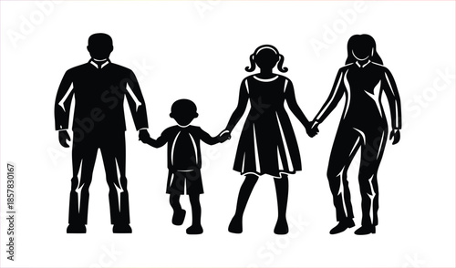 Diverse Family Silhouettes Holding Hands Together on a White Background, Unity Concept