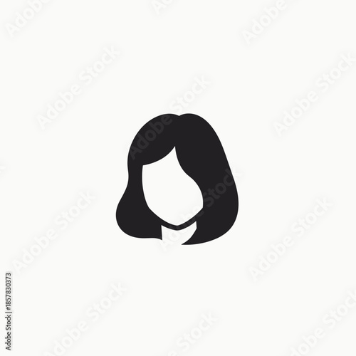 Black silhouette of a woman with medium-length hair on a light background  