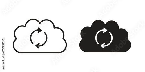Cloud sync icons. doodles vector. icon set in line strokes