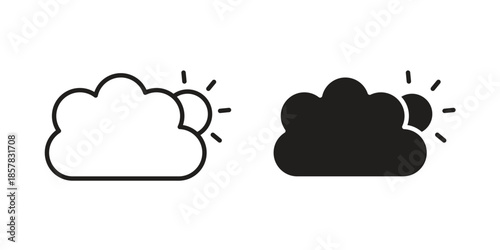 Cloudy Day icons. doodles vector. icon set in line strokes