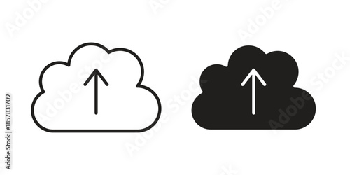 Cloud upload icons. doodles vector. icon set in line strokes