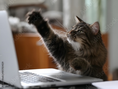 a funny of a cat swinging it's paws super fast on a laptop keyboard