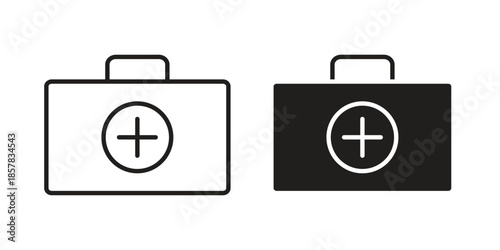 Doctor bag icons. doodles vector. icon set in line strokes
